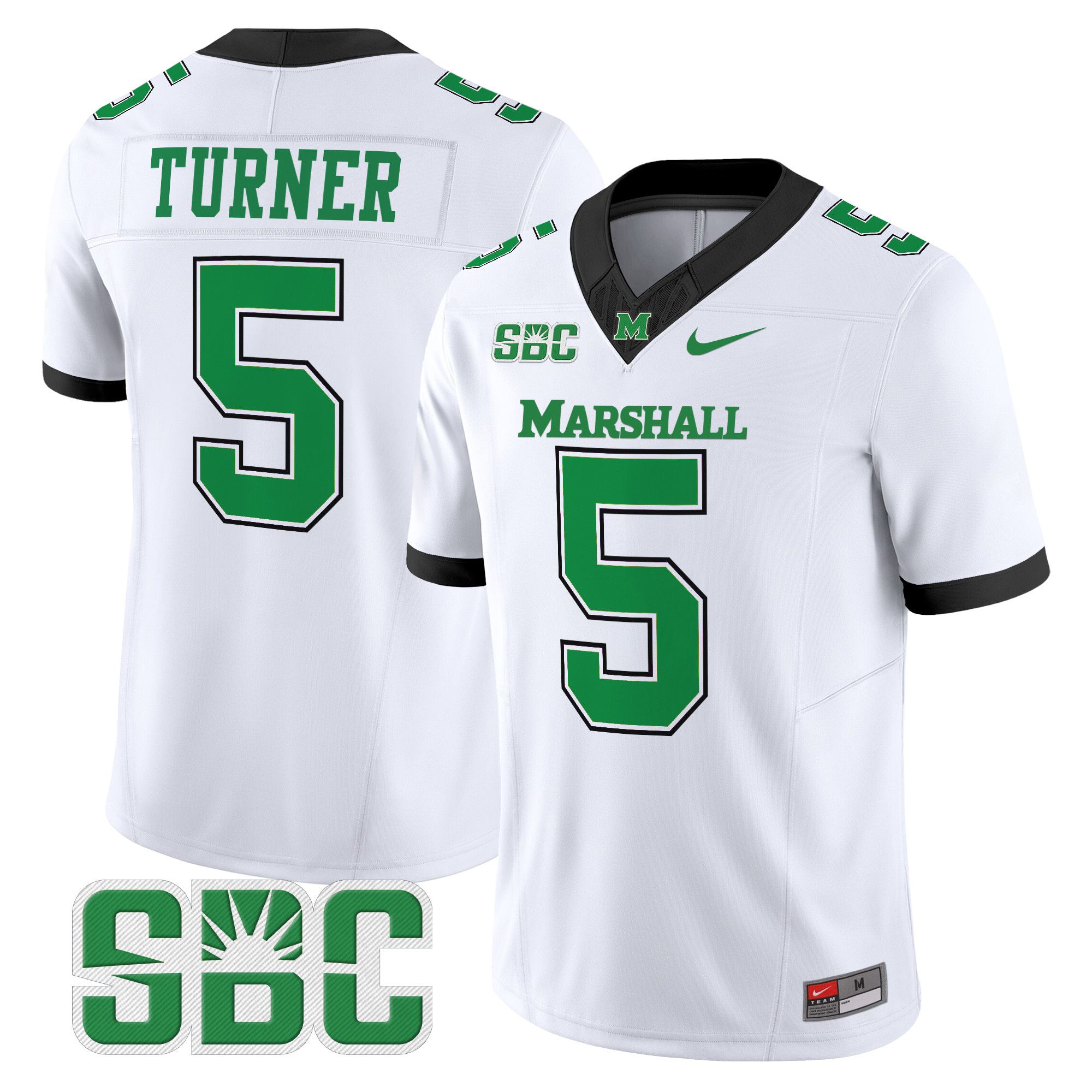 Men Marshall Thundering Herd #5 Turner White Nike 2024 Vapor Limited NCAA Jersey